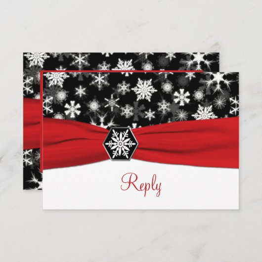 Zwart, Witte, Rode Sneeuwvlokken Huwelijksreactiek RSVP Kaartje (Voorkant / Achterkant)