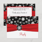 Zwart, Witte, Rode Sneeuwvlokken Huwelijksreactiek RSVP Kaartje (Voorkant / Achterkant)