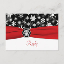 Zwart, Witte, Rode Sneeuwvlokken Huwelijksreactiek RSVP Kaartje