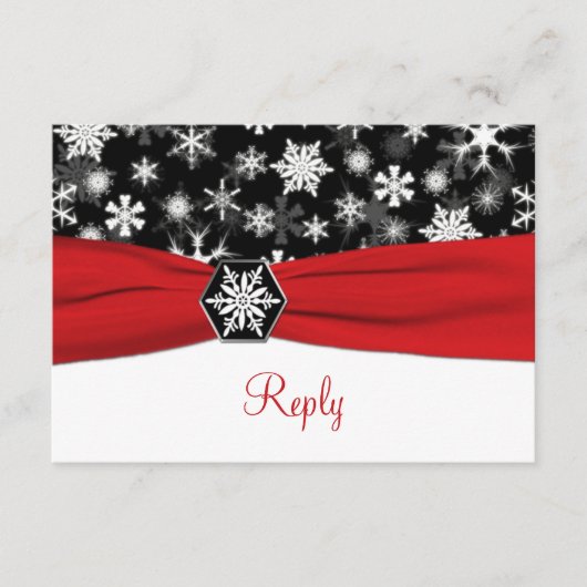 Zwart, Witte, Rode Sneeuwvlokken Huwelijksreactiek RSVP Kaartje (Voorkant)