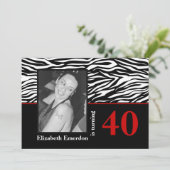 Zwart witte rode zebra print foto 40e verjaardag kaart (Staand voorkant)