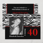 Zwart witte rode zebra print foto 40e verjaardag kaart (Voorkant / Achterkant)