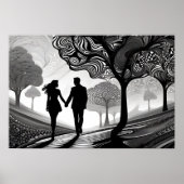 Zwart-witte Romance: Omhelzing met patroon Poster (Voorkant)