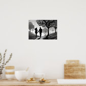 Zwart-witte Romance: Omhelzing met patroon Poster (Keuken)