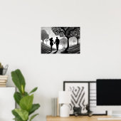 Zwart-witte Romance: Omhelzing met patroon Poster (Thuiskantoor)