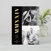 Zwart-witte Romeinse cijfers Twee Foto Folie Feestdagenkaart (Staand Voorkant)