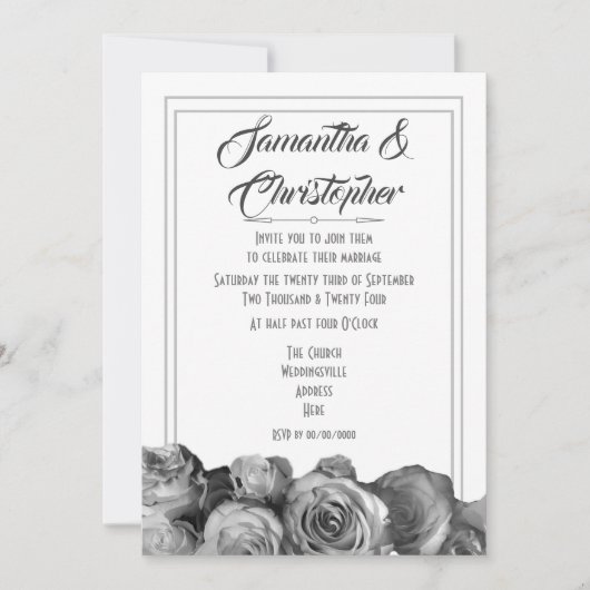 Zwart-witte roodbruine bruiloft kaart (Voorkant)