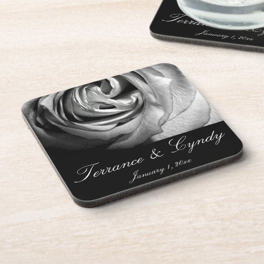 Zwart-Witte Roos Onderzetter (Linkerzijde)