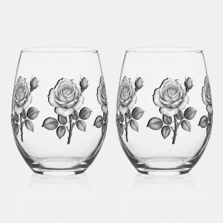 Zwart & witte roos wijnglas zonder voet