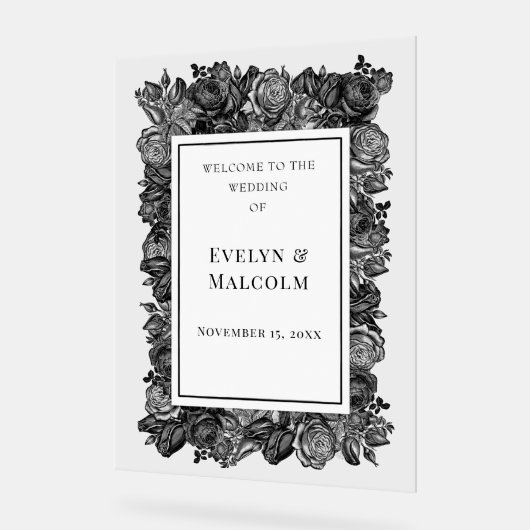 Zwart-witte roses Gothic Wedding Acryl Bord (Hoek)