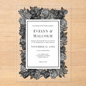 Zwart-witte roses Gothic Wedding Acryl Uitnodigingen (Voorkant)