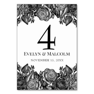 Zwart-witte roses Gothic Wedding Kaart