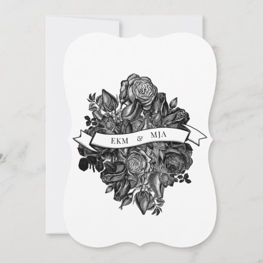 Zwart-witte roses Gothic Wedding Kaart (Achterkant)