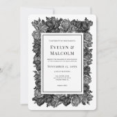 Zwart-witte roses Gothic Wedding Kaart (Voorkant)