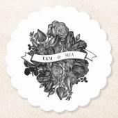 Zwart-witte roses Gothic Wedding Kartonnen Onderzetters (Voorkant)