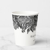 Zwart-witte roses Gothic Wedding Papieren Bekers (Rechts)