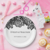 Zwart-witte roses Gothic Wedding Papieren Bordje (Feest)