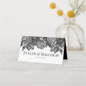 Zwart-witte roses Gothic Wedding Plaatskaartje (Achterkant)