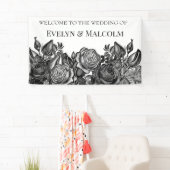 Zwart-witte roses Gothic Wedding Spandoek (Insitu)