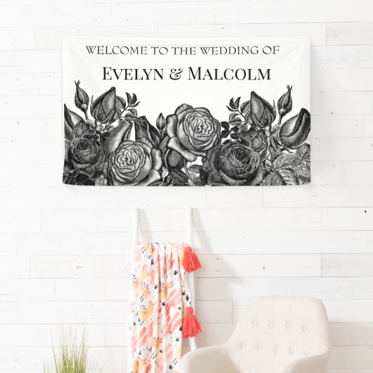 Zwart-witte roses Gothic Wedding Spandoek (Insitu)