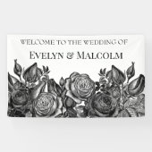 Zwart-witte roses Gothic Wedding Spandoek (Horizontaal)