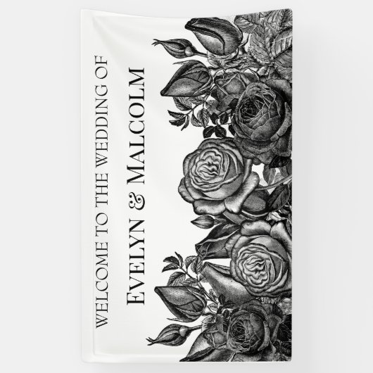 Zwart-witte roses Gothic Wedding Spandoek (Verticaal)