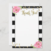 Zwart-witte roze pioenroos bedankkaart kaart (Voorkant)