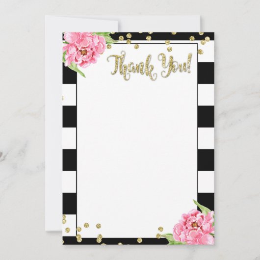 Zwart-witte roze pioenroos bedankkaart kaart (Voorkant)