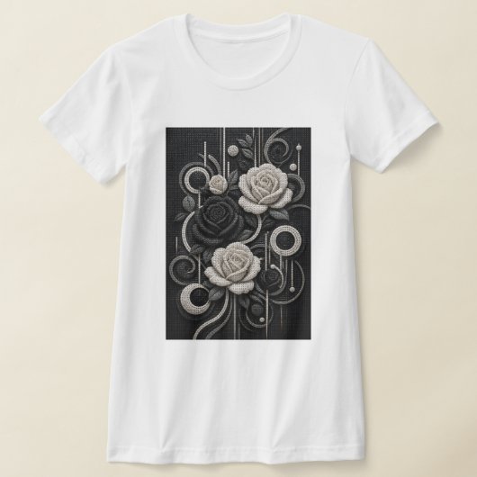 Zwart & Witte Rozen 3D Micro Mozaïek T-shirt (Laagn)
