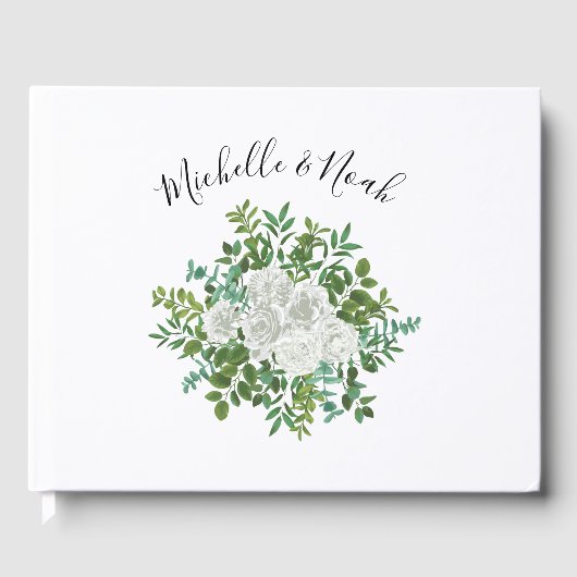 Zwart-witte rozen bloem bruiloft gastenboek (Voorkant)