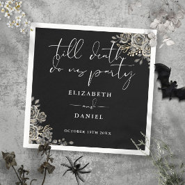 Zwart-witte rozen bloemengotische bruiloft servet