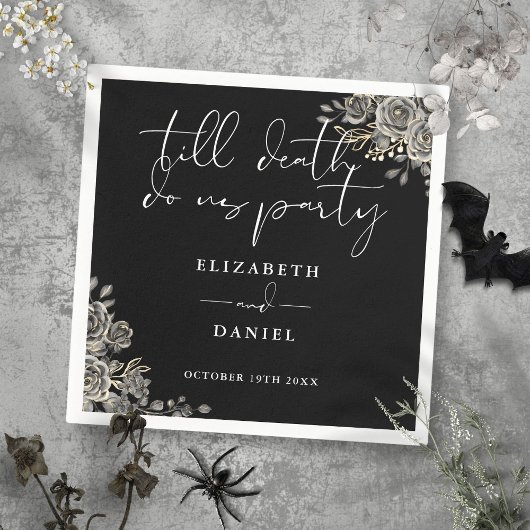 Zwart-witte rozen bloemengotische bruiloft servet