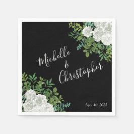 Zwart-Witte Rozen Bloemige Bruiloft Servet