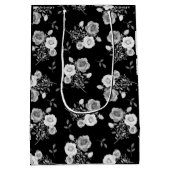 Zwart & witte rozen bruiloft geschenk tas medium cadeauzakje (Achterkant)