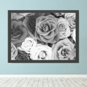 Zwart-witte rozen canvas afdruk (Insitu (Houten vloer))