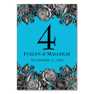 Zwart-witte rozen Elektrisch Blauwhuwelijk Kaart