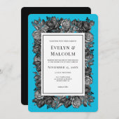 Zwart-witte rozen Elektrisch Blauwhuwelijk Kaart (Voorkant / Achterkant)