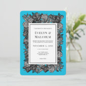 Zwart-witte rozen Elektrisch Blauwhuwelijk Kaart (Staand voorkant)