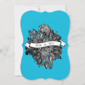 Zwart-witte rozen Elektrisch Blauwhuwelijk Kaart (Achterkant)