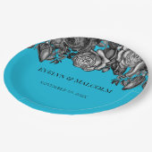 Zwart-witte rozen Elektrisch Blauwhuwelijk Papieren Bordje (Gekanteld)