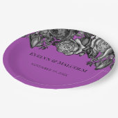 Zwart-witte rozen Elektrisch Paars huwelijk Papieren Bordje (Gekanteld)