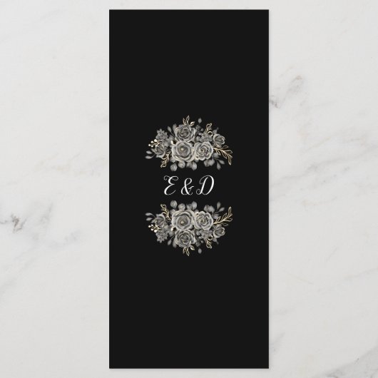 Zwart-witte rozen Floral Gothic bruiloft diner Menu (Achterkant)