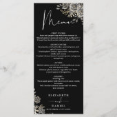 Zwart-witte rozen Floral Gothic bruiloft diner Menu (Voorkant)