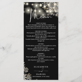 Zwart-Witte Rozen Lichtjes Gotische Trouwdinermenu Menu