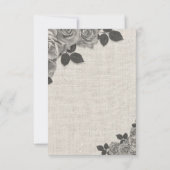 Zwart-witte rozen op linnen bruiloft RSVP Kaart (Achterkant)