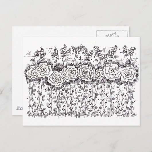 Zwart-witte rozen Pen en inkt tekening Briefkaart (Voorkant / Achterkant)