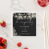 Zwart-witte rozen String Lights Gotische bruiloft Servet (Insitu)