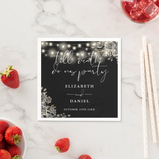 Zwart-witte rozen String Lights Gotische bruiloft Servet (Insitu)