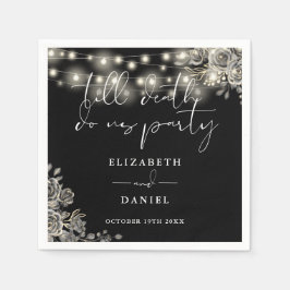 Zwart-witte rozen String Lights Gotische bruiloft Servet