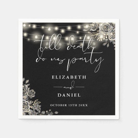 Zwart-witte rozen String Lights Gotische bruiloft Servet (Voorkant)
